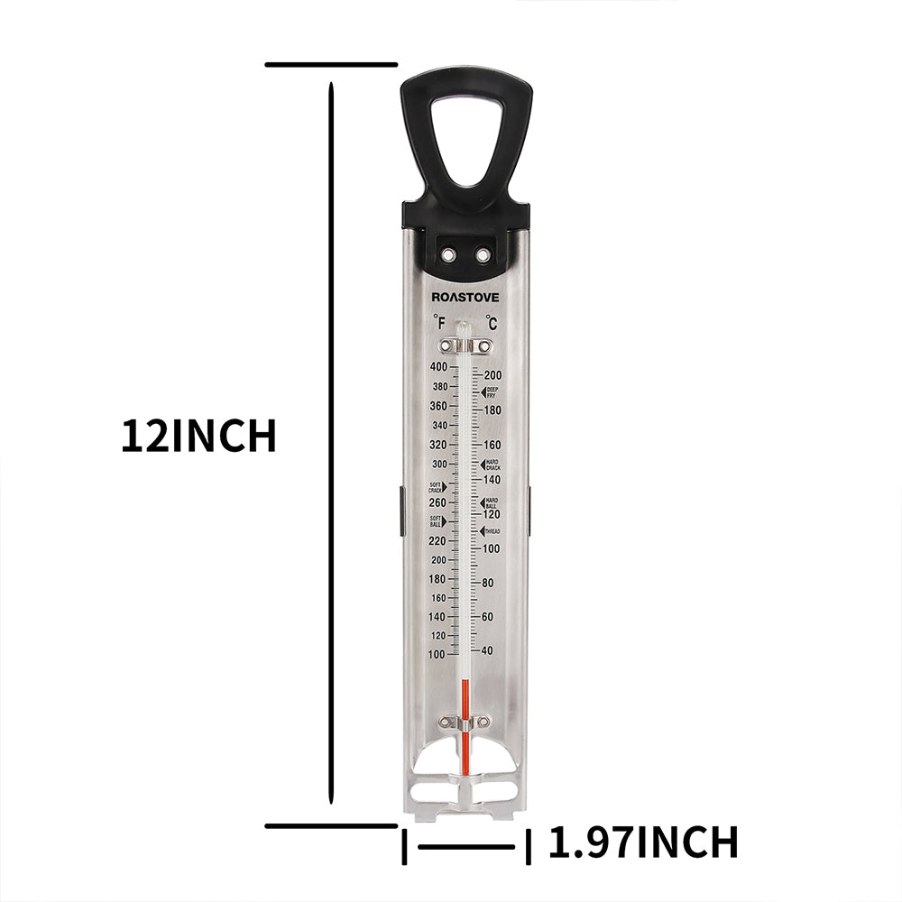 Stainless Steel Candy Thermometer with Hanging Hook & Pot Clip for