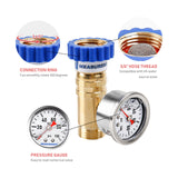 MEASUREMAN Lead-Free Brass Water Pressure Regulator, Garden Hose Pressure Regulator, Pressure Reducer with Pressure gugue, for RV, Camper, Trailer, Garden, Plumbing System