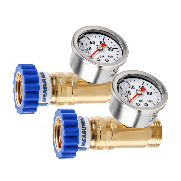 MEASUREMAN Lead-Free Brass Water Pressure Regulator, Garden Hose Pressure Regulator, Pressure Reducer with Pressure gugue, for RV, Camper, Trailer, Garden, Plumbing System 2 Pack
