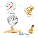 MEASUREMAN Fuel Pressure Gauge Kit 0-15Psi Stainless Steel Glycerin Filled, 1-1/2" Dial Size, with 5/16" Fuel Line Fuel Pressure Brass T-Fitting Adapter, Lower Mount