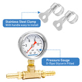 MEASUREMAN Fuel Pressure Gauge Kit 0-15Psi Stainless Steel Glycerin Filled, 1-1/2" Dial Size, with 5/16" Fuel Line Fuel Pressure Brass T-Fitting Adapter, Lower Mount