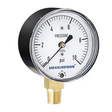 MEASUREMAN Diaphragm Type Capsule Low Pressure Gauge, 2-1/2" Dial, 1/4" NPT Lower Mount, Adjustable, 0-10Psi