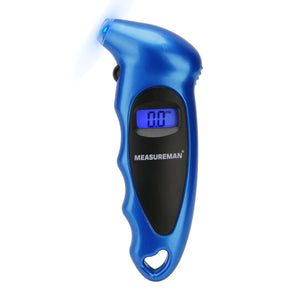 MEASUREMAN Digital Tire Pressure Gauge 0-150 PSI Blue 4 Settings for Car Truck Bicycle with Backlit LCD and Non-Slip Grip (1 Pack)