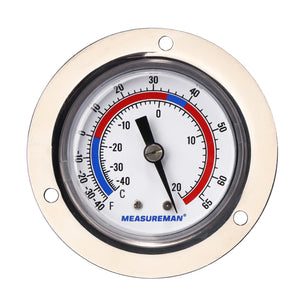 Measureman Vapor Capillary Flanged Panel Mount Refrigeration Thermometer, 2" Dial, 48" Capillary, -40-65 deg F/-40-20 deg C, Re-Calibration Available"