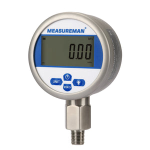 Measureman 3-1/8" dial, Digital Hydraulic Industrial Precision Pressure Gauge with 1/4"NPT Lower Mount, Stainless Steel Case and Connection, 0-3000psi/bar, 0.4%,Battery Powered, With LED Light