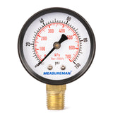 Measureman Pressure Gauge 0-100psi/kpa Dry Air Pressure Gauge, 2" Dial Size, 1/4"NPT Lower Mount 5pieces