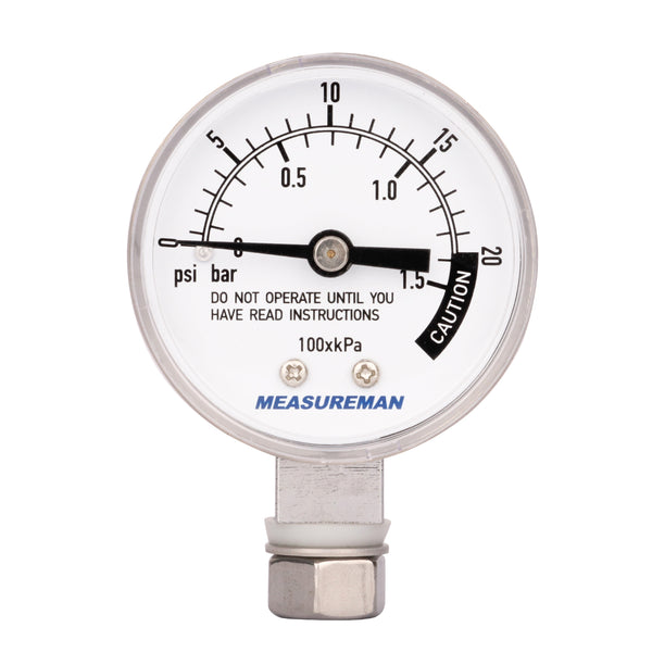 MEASUREMAN Stainless Steel Pressure Cooker Gauge, Pressure Canner Gauge, Steam Pressure Gauge, 2 Dial, Lower Mount, Including Hexagon Gasket and Nut