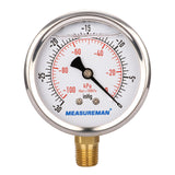 Measureman Vacuum Gauge, Glycerin Filled, 2-1/2" Dial Size, 1/4"NPT Lower Mount, -30"Hg/-100kpa-0  50pcs
