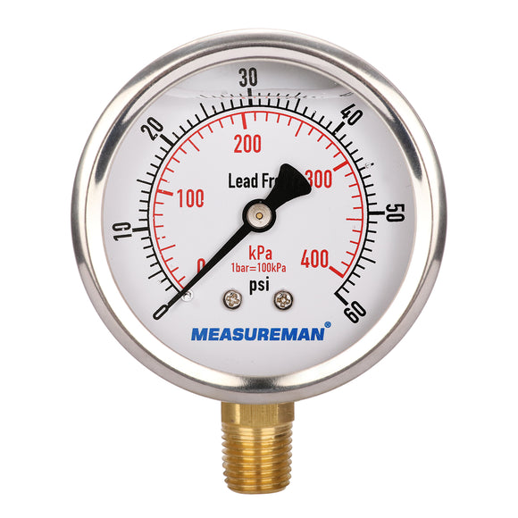 Meaureman Lead-Free Pressure Gauge, 2-1/2