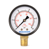 Measureman Low Pressure Gauge 0-15psi/kpa Dry Air Pressure Gauge, 2" Dial Size, 1/4"NPT Lower Mount,