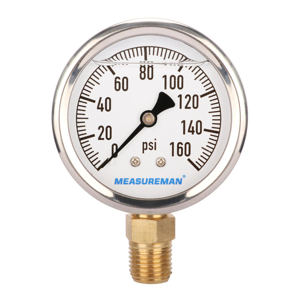 MEASUREMAN Lead-Free Glycerin Filled Pressure Gauge, 0-160psi, RV Regulator Replacement Pressure Gauge, 2