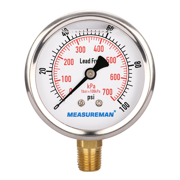 Meaureman Lead-Free Pressure Gauge, 2-1/2
