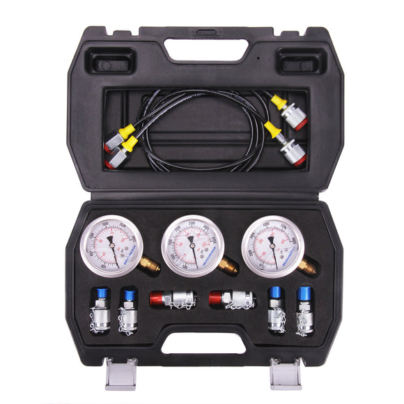 MEASUREMAN Portable Excavator Hydraulic Pressure Test Coupling Kit, Including 6 Test Couplings, 3 Pressure Gauges, 2 Test Hoses for Excavator Construction Machinery