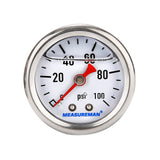 MEASUREMAN 1-1/2" Dial Size, 304 Stainless Steel case, Liquid Filled Fuel Pressure Gauge, 0-100Psi, 3-2-3%, 1/8"NPT Center Back Mount