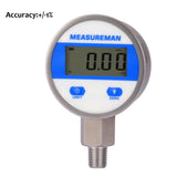 Measureman 2-1/2" dial, Digital Industrial Pressure Gauge with 1/4"NPT lower mount, stainless steel case and connection, 0-1000psi/bar, 1%,Battery Powered, With LED light