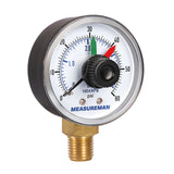 Measureman Boxed Pressure Gauge with Dial Replacement for Select Filters, 2" x 1/4"NPT Bottom, 0-60psi/4bar, 3-2-3%