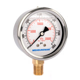 MEASUREMAN 2-1/2" dial, 1/4"NPT Lower, Glycerin Filled Pressure Gauge, Stainless Steel case, Brass Inside, 0-3000psi/kpa