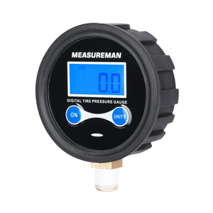 Measureman 2" Dial Size Digital Air Pressure Gauge with 1/8'' NPT Bottom Connection and Protective Boot, 0-60psi, 0.1Psi Resolution, Accuracy 1%, Battery Powered