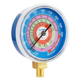 Measureman Refrigeration Pressure Gauge, 2-3/4" Dial, Blue Dial, 1/8" NPT Lower Mount, 30inHg-0-250psi, 250-500psi Retarded Range, R-404A, R-22, R-410A, Degree F, Adjustable Pointer