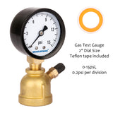 Measureman 2" Forged Brass Gas Pressure Test Gauge Assembly, 3/4" FNPT Connection, 0-15psi, -3-2-3% Accuracy