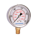 Measureman 2-1/2" Dial Size, Liquid Filled Hydraulic Pressure Gauge, 0-5000psi/kpa, 304 Stainless Steel Case, 1/4"NPT Lower Mount