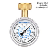 Measureman 2-1/2" Glycerin Filled Stainless Steel Water Pressure Test Gauge, 3/4" Female Hose Thread, 0-200 psi/kpa