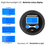 Measureman 2" Dial Size Digital Air Pressure Gauge with 1/8'' NPT Center Back Connection and Protective Boot, 0-60psi, 0.1Psi Resolution, Accuracy 1%, Battery Powered