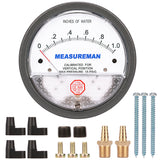 Measureman Magnet Helix Differential Low Pressure Gauge, 4-1/2" Dial, 1/8"NPT famele Connection, 0-1.0 Inches of Water