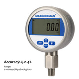 Measureman 3-1/8" dial, Digital Hydraulic Industrial Precision Pressure Gauge with 1/4"NPT Lower Mount, Stainless Steel Case and Connection, 0-3000psi/bar, 0.4%,Battery Powered, With LED Light