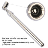 Measureman Heavy Duty Large Bore Dual Head Truck Tire Gauge, 360° Swivel Chuck, Solid Brass Body, Aluminum Slide,Range 10-150psi