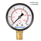 Measureman Low Pressure Gauge 0-15psi/kpa Dry Air Pressure Gauge, 2" Dial Size, 1/4"NPT Lower Mount,