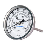 Measureman Fully Stainless Steel Bimetal Dial Thermometer, 3" Dial, 4" Stem, 50-550 deg F/10-260 deg C, +/-1% Accuracy, Adjustable, 1/2" NPT Back Mount
