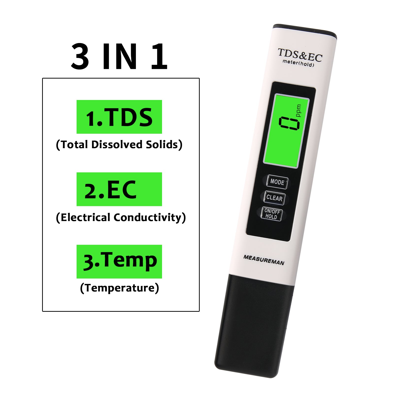 Moniteur de température 3 en 1 TDS EC, compteur d'eau 0 à 9999 PPM
