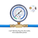 Measureman Can Tap with Gauge, Refrigerant Recharger with Pressure Gauge, R-134a Can Tap to R-12/R-22 1/4" Female Port, 20" Hose