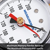 Measureman 2" Water Pressure Test Gauge, 3/4" Female Hose Thread, 0-200 psi/kpa with Maximum Pressure Memory 50pieces