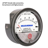 Measureman Magnet Helix Differential Low Pressure Gauge, 4-1/2" Dial, 1/8"NPT famele Connection, 0-1.0 Inches of Water