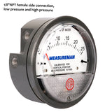 Measureman Magnet Helix Differential Low Pressure Gauge, 4-1/2" Dial, 1/8"NPT famele Connection, 0-0.25 Inches of Water