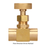 Measureman Brass Mini Needle Valve 1/4"NPT Female x Female Working Pressure 1000psi