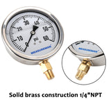 Meaureman 4" Dial Size, Glycerin Filled Plumbing Pressure Gauge, 0-60psi, Stainless Steel Case, 1/4"NPT Lower Mount