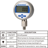 Measureman 3-1/8" dial, Digital Hydraulic Industrial Precision Pressure Gauge with 1/4"NPT Lower Mount, Stainless Steel Case and Connection, 0-5000psi/bar, 0.4%,Battery Powered, With LED Light