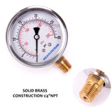 Measureman 2-1/2" Dial Size, Oil Filled Pressure Gauge, 0-30psi/kpa, 304 Stainless Steel Case, 1/4"NPT Lower Mount