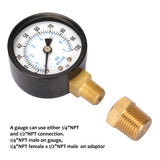 Measureman 2" Well Pump Pressure Gauge, 0-100psi/bar, 1/4"NPT Male with 1/2"NPT Adaptor, 3-2-3% Accuracy