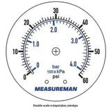 Measureman Boxed Pressure Gauge with Dial Replacement for Select Filters, 2" x 1/4"NPT Back, 0-60psi/4bar, -3-2-3%