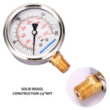 Measureman 2-1/2" Dial Size, Liquid Filled Pressure Gauge, 0-200psi/kpa, 304 Stainless Steel Case, 1/4"NPT Lower Mount