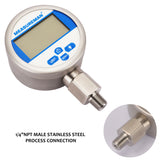 Measureman 3-1/8" dial, Digital Hydraulic Industrial Precision Pressure Gauge with 1/4"NPT Lower Mount, Stainless Steel Case and Connection, 0-3000psi/bar, 0.4%,Battery Powered, With LED Light