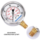 Measureman 2-1/2" Dial Size, Liquid Filled Pressure Gauge, 0-1000psi/7000kpa, 304 Stainless Steel Case, 1/4"NPT Lower Mount