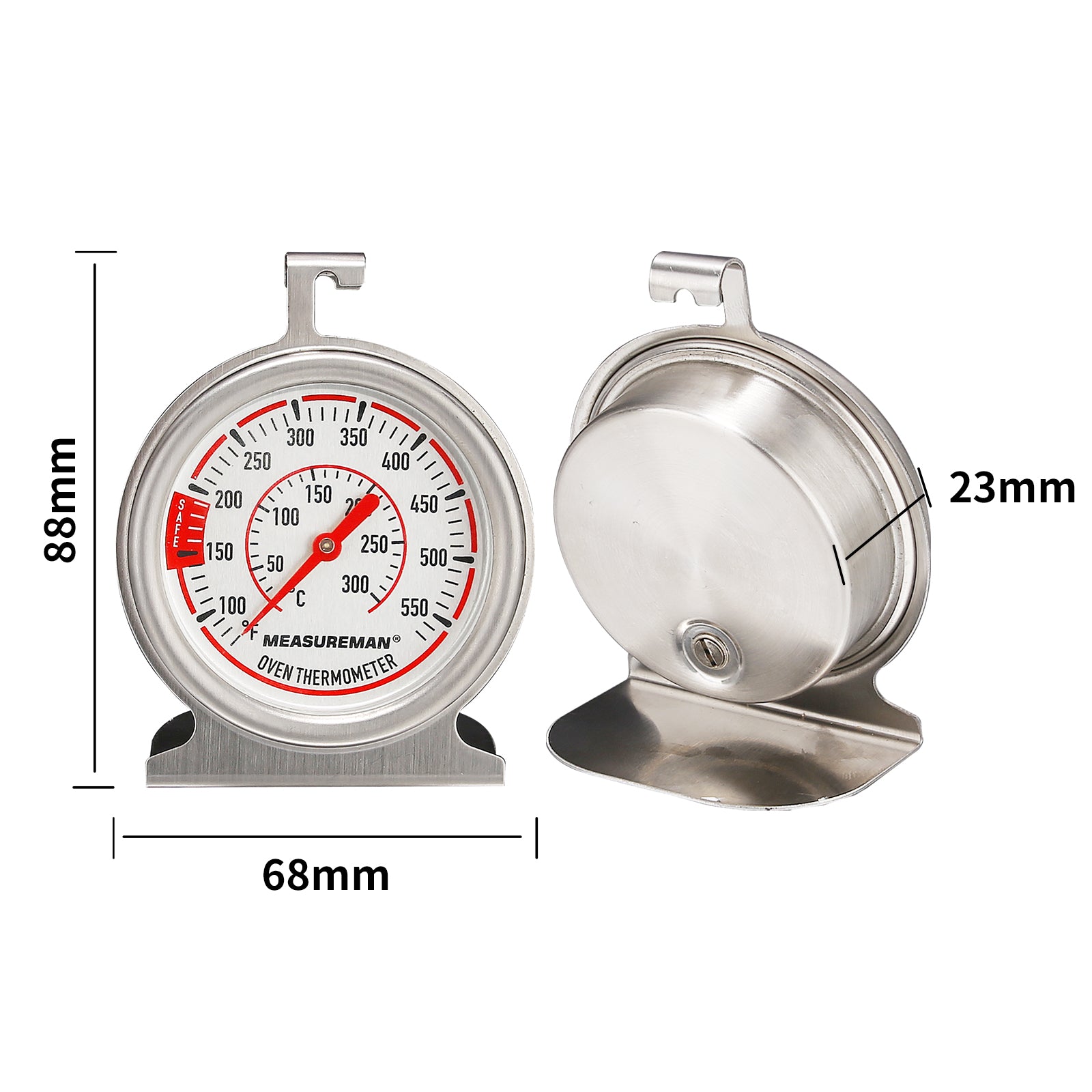 MEASUREMAN Refrigerator Thermometer 70mm Dial size, Heavy Duty 304 Stainless Steel Case and Fringe, with Hook, -20-80F/C, 2.5% Accuracy