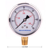 Measureman 2-1/2" Dial Size, Liquid Filled Pressure Gauge, 0-60psi/kpa, 304 Stainless Steel Case, 1/4"NPT Lower Mount-50pcs