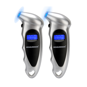 MEASUREMAN Digital Tire Pressure Gauge 0-150 PSI Silver 4 Settings for Car Truck Bicycle with Backlit LCD and Non-Slip Grip (2 Pack)