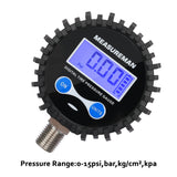 Measureman 2-1/2" Dial Size Digital Air Pressure Gauge with 1/4'' NPT Bottom Connector and Protective Boot, 0-15psi, Accuracy 1%, Battery Powered